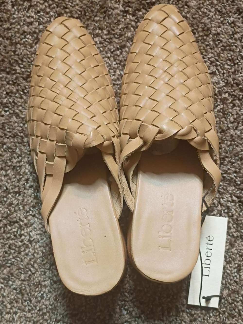 Woven Leather Slip-On Mules in Tan